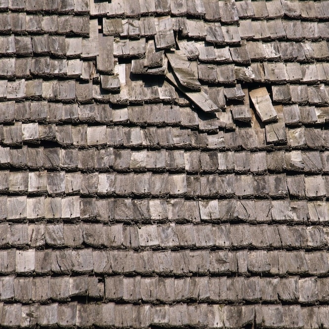 Broken wooden shingles.